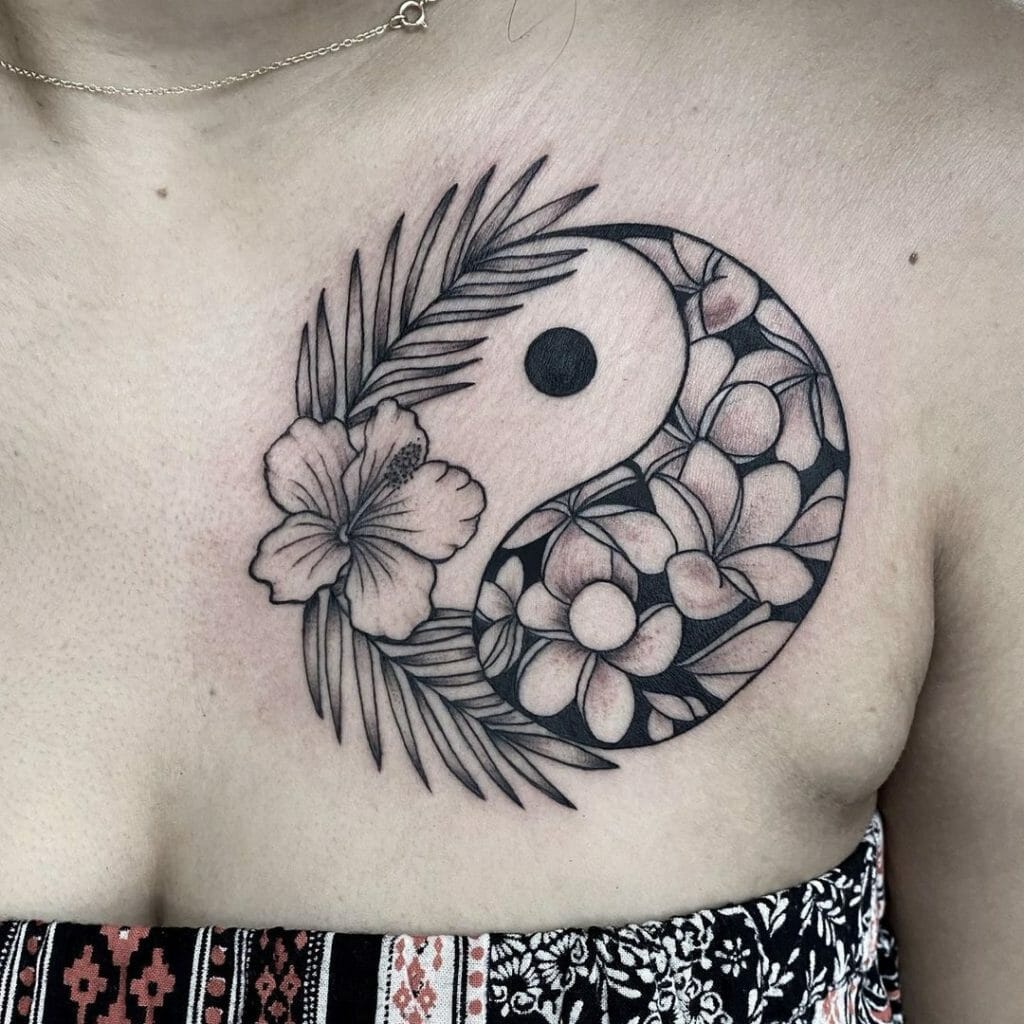 Hawaiian Flower Tattoo With Yin Yang