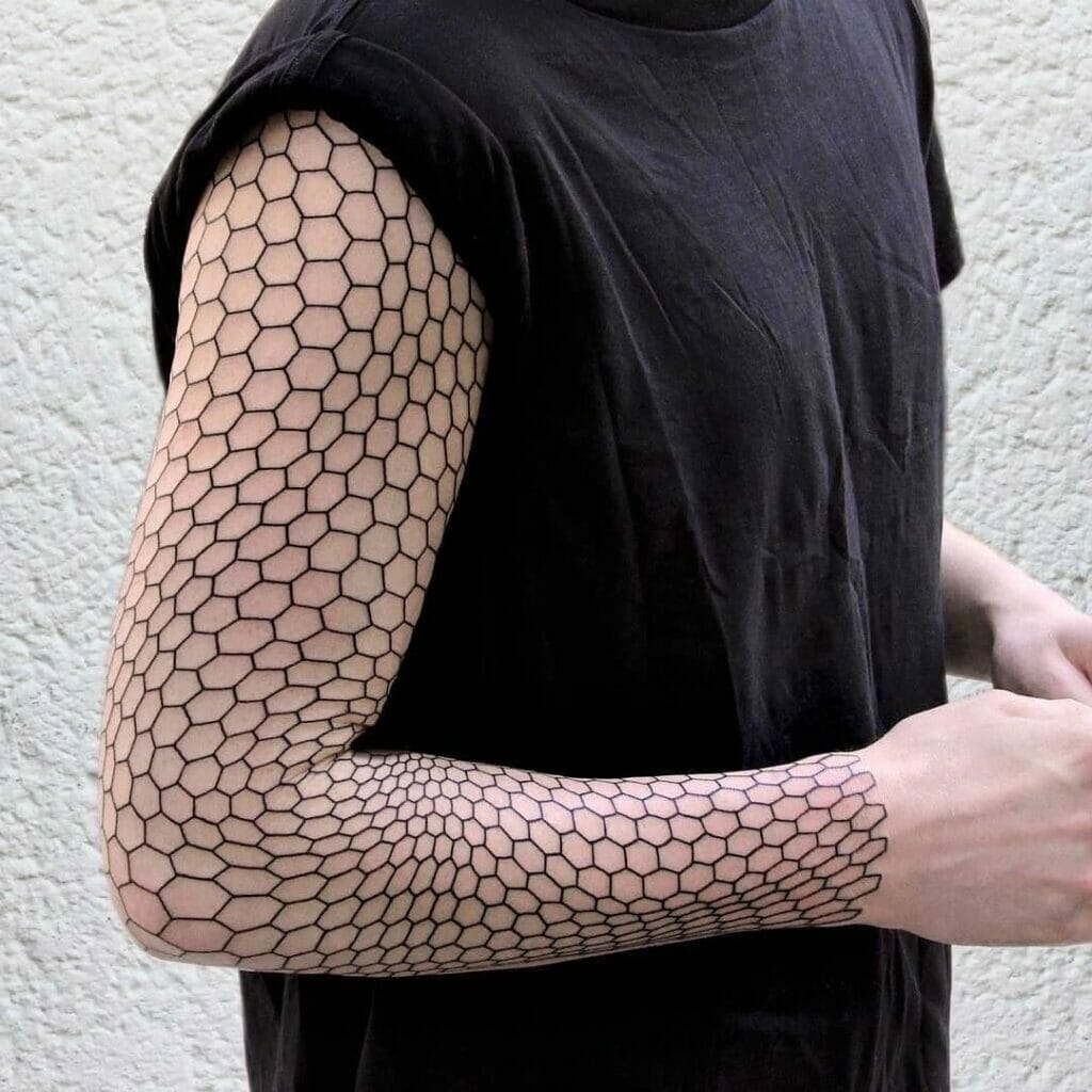 Hexagon Full Hand Sleeve Tattoo