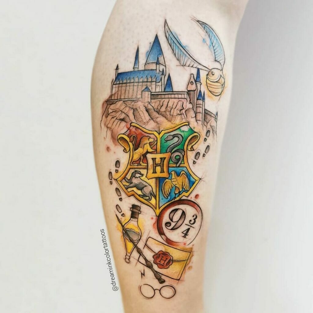 Hogwarts School And Houses Tattoo
