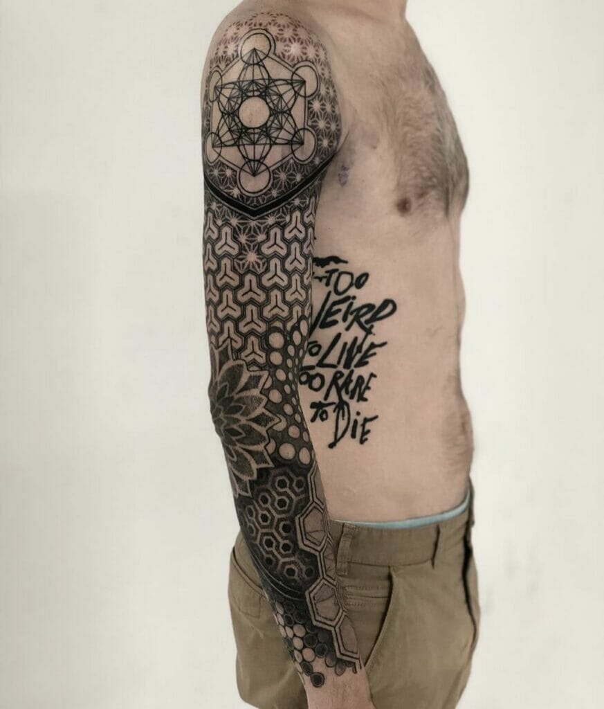 Honeycomb Geometric Sleeve Tattoo