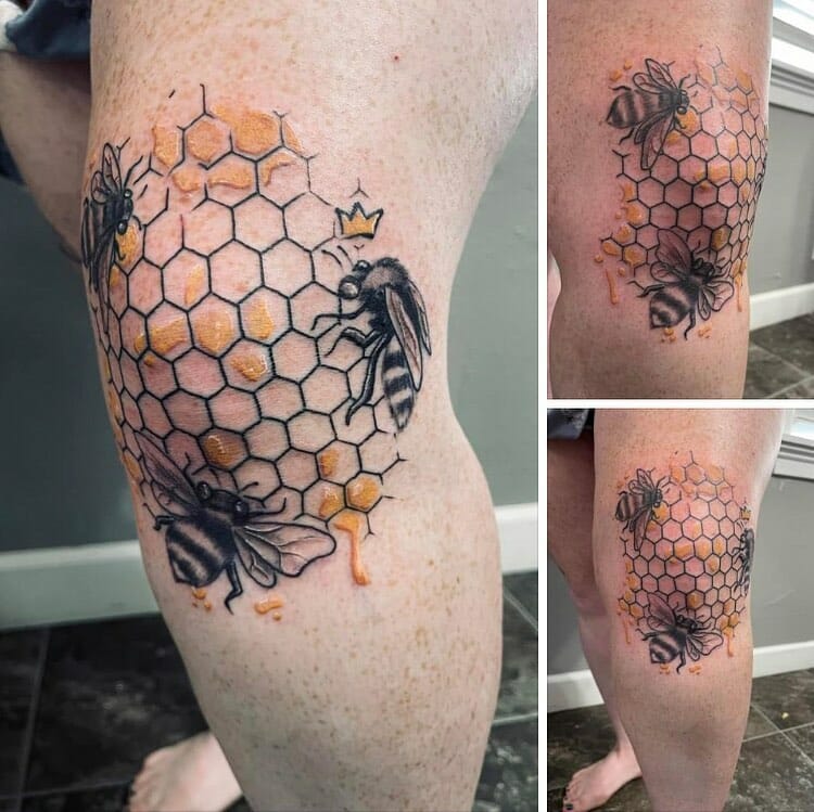 Honeycomb Knee Cap Tattoo