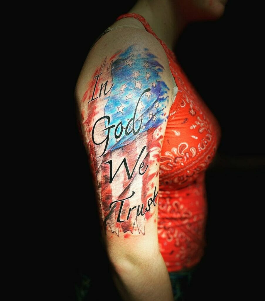 In God We Trust with Flag Tattoo