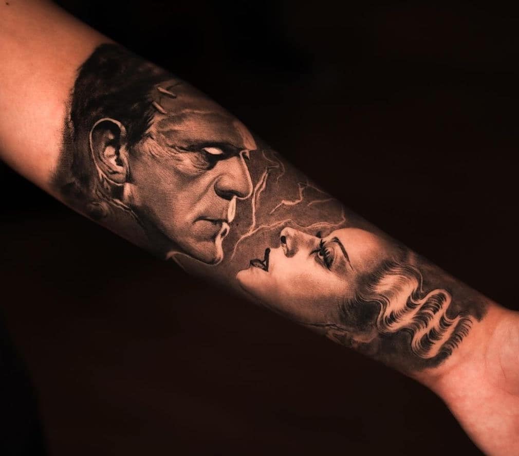 Intimate Tattoo Of Frankenstein And The Bride