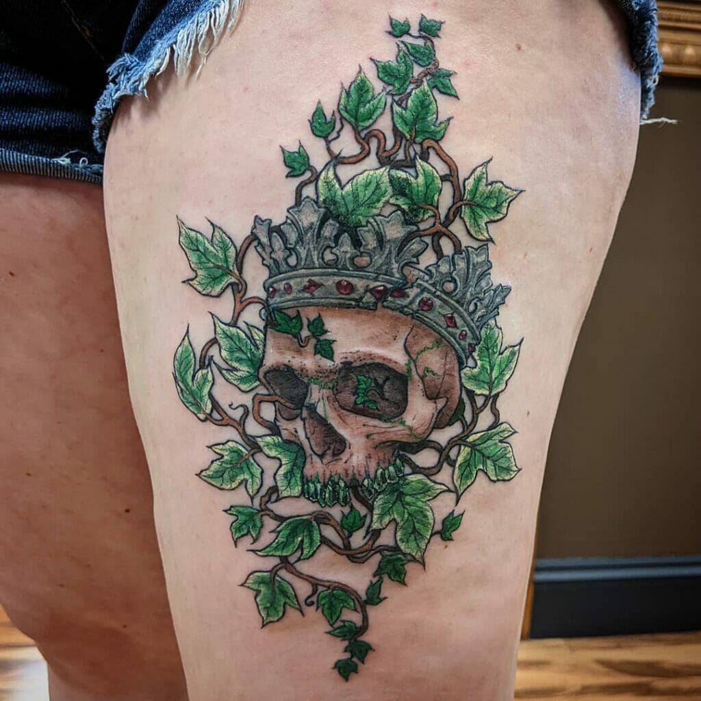 Intriguing Ivy Tattoo With A Skull