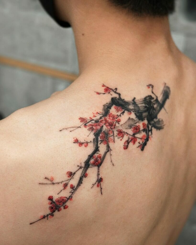 Japanese Cherry Blossom Tattoo Design With A Cascading Effect