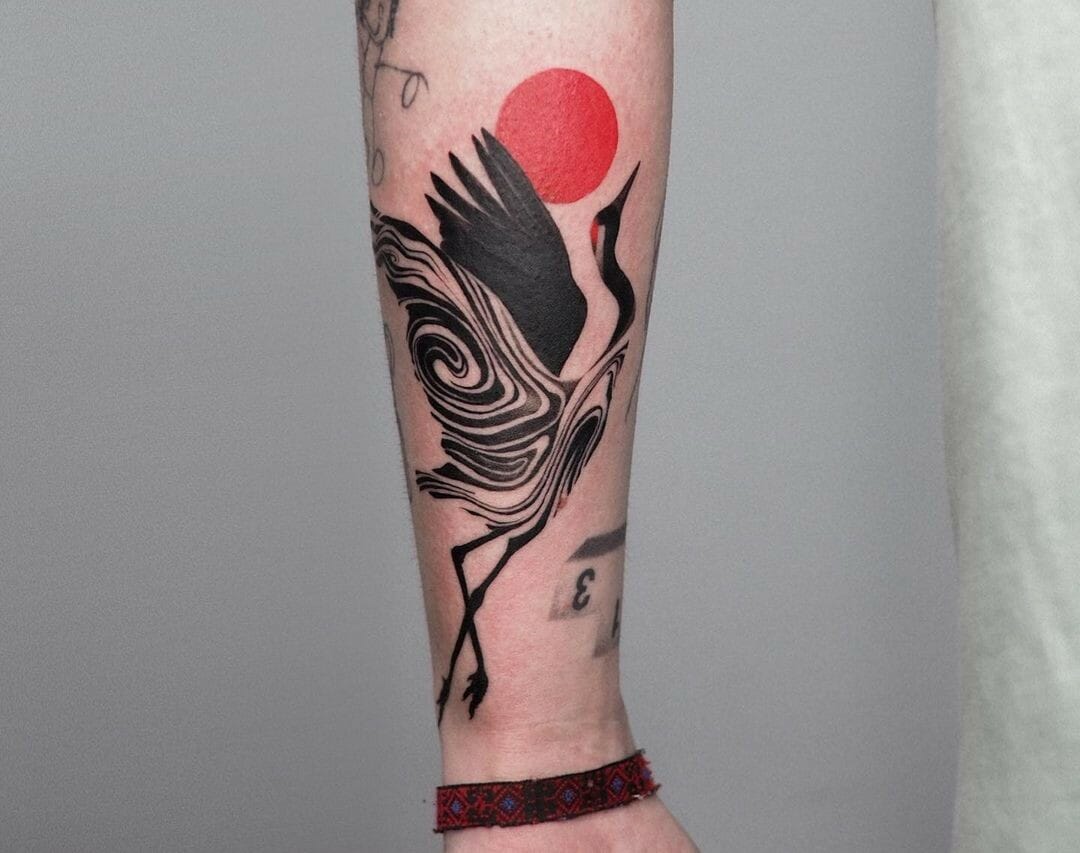 Bespoke Body Art  Japanese crane added to Zoes colour leg Having a