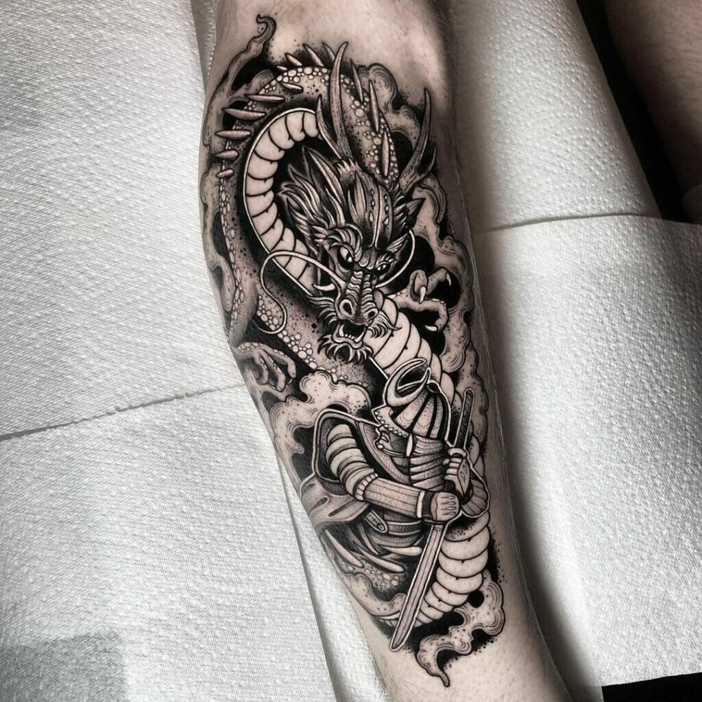 Japanese Dragon And Samurai Tattoo Idea