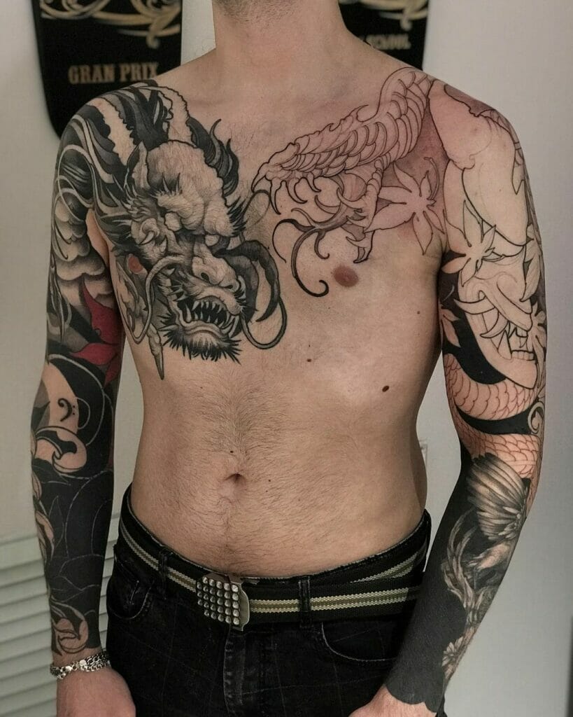 Japanese Dragon Sleeve Tattoo With Snake