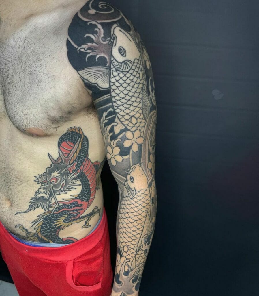Japanese Koi Fish Full Sleeve Tattoo