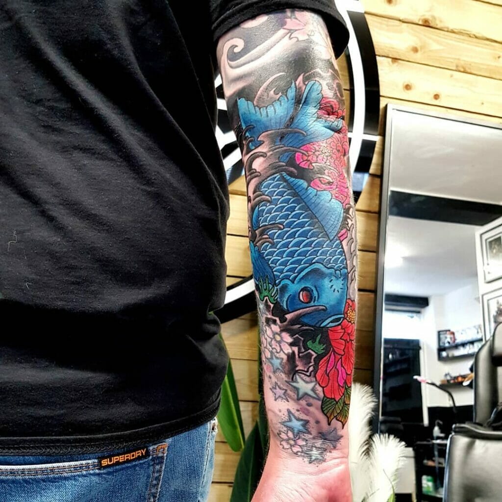 Japanese Water Tattoo Art With Koi Fish
