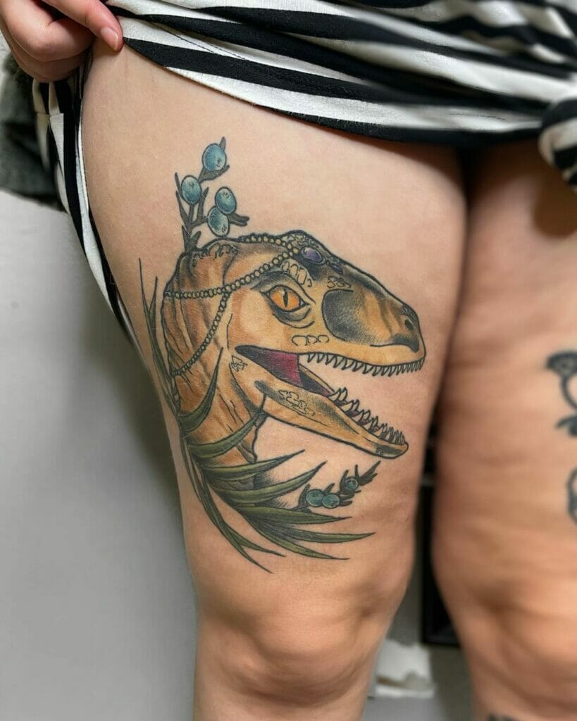 Jurassic Park Thigh Tattoo
