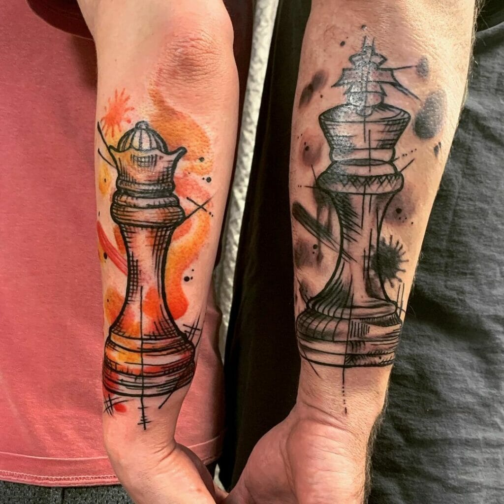 King And Queen Chess Piece Tattoo Design