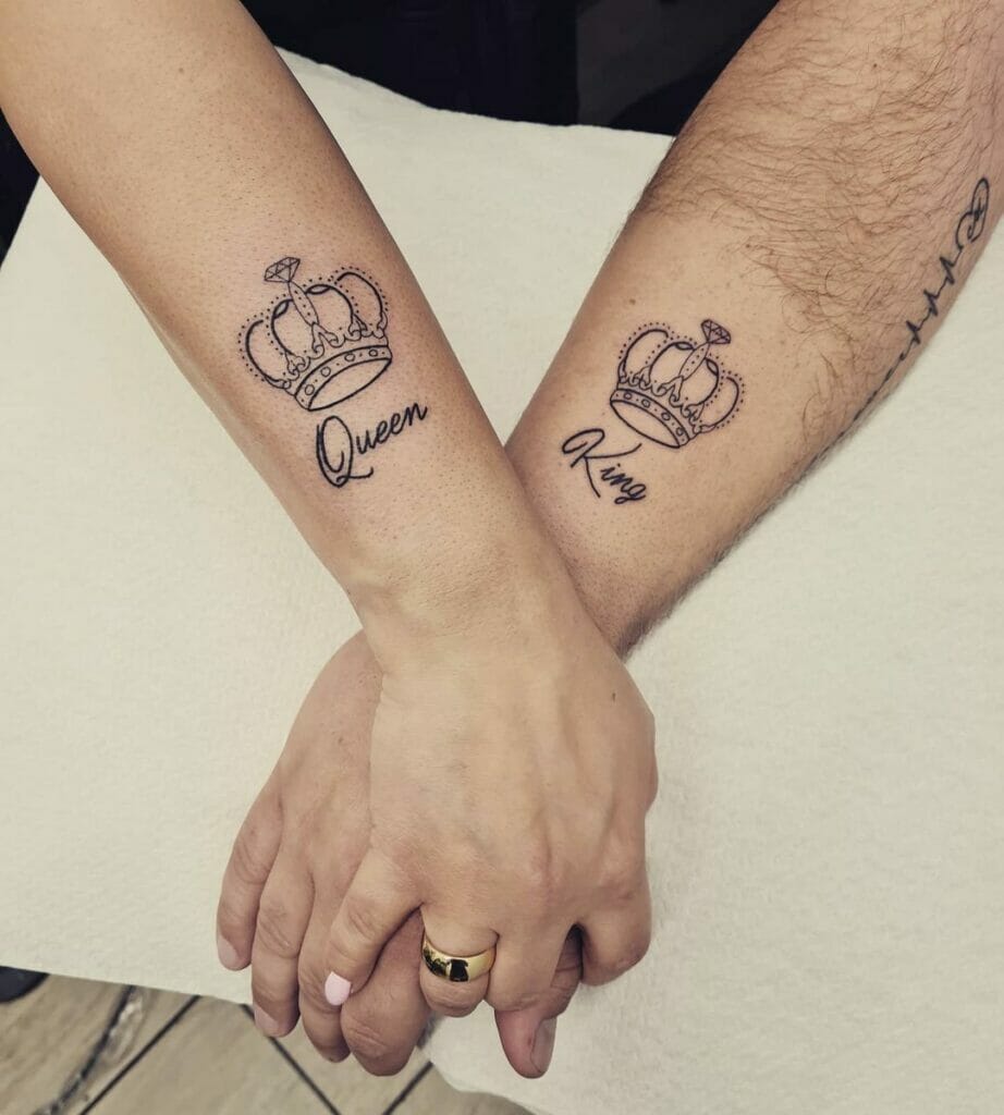King And Queen Matching Crowns Tattoo