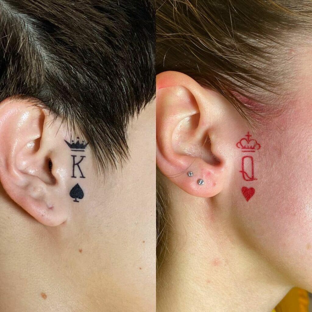 King And Queen Matching Ear Tattoos