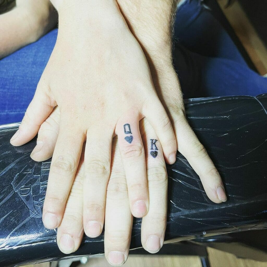 King And Queen Of Hearts Finger Tattoo