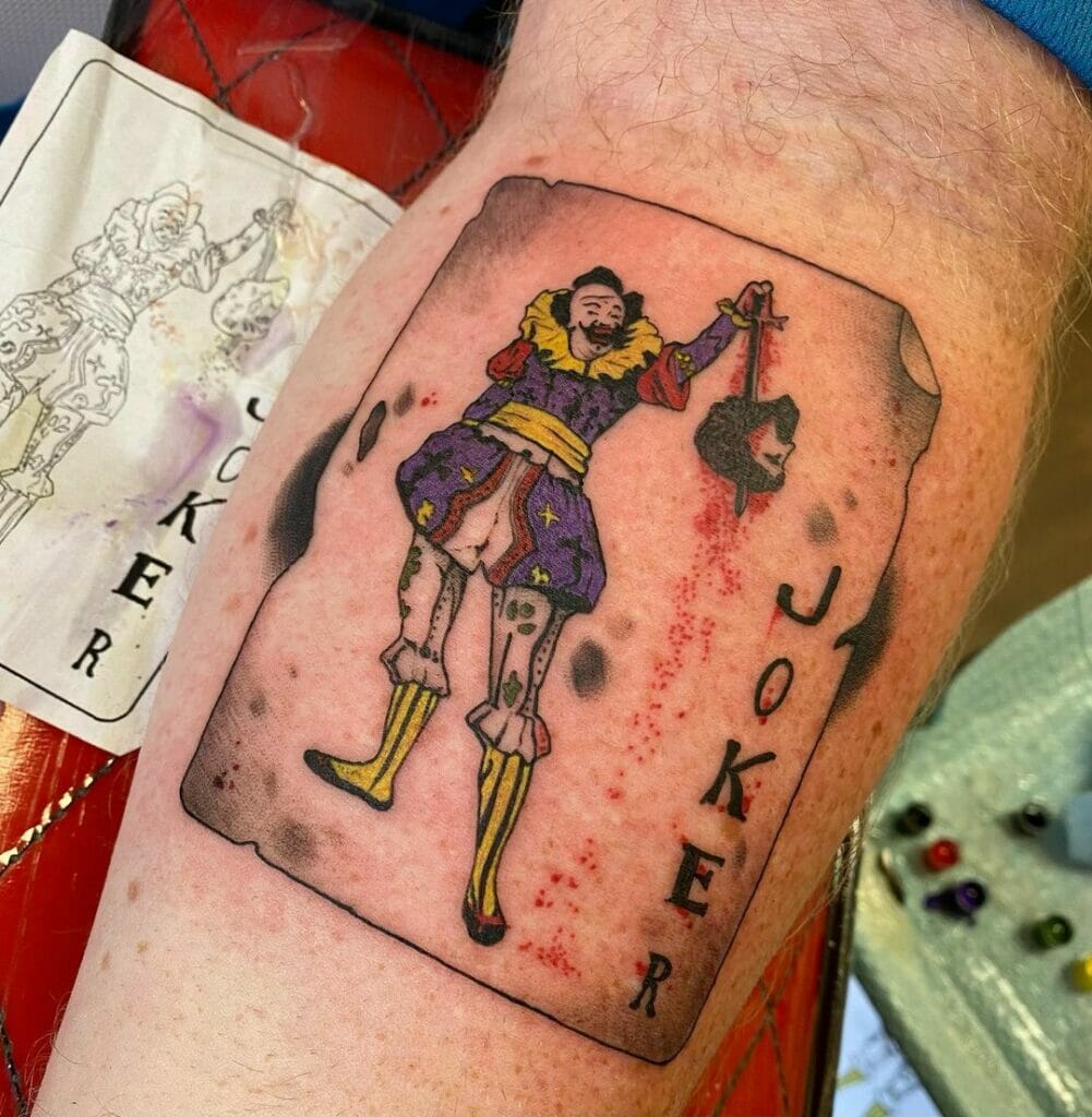 King-Slayer Joker Playing Card Tattoo Design