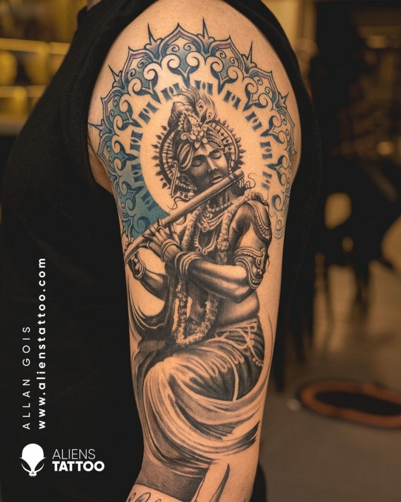 Krishna Full Arm Religious Sleeve Tattoo