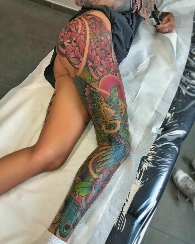 Leg Japanese Phoenix Tattoo