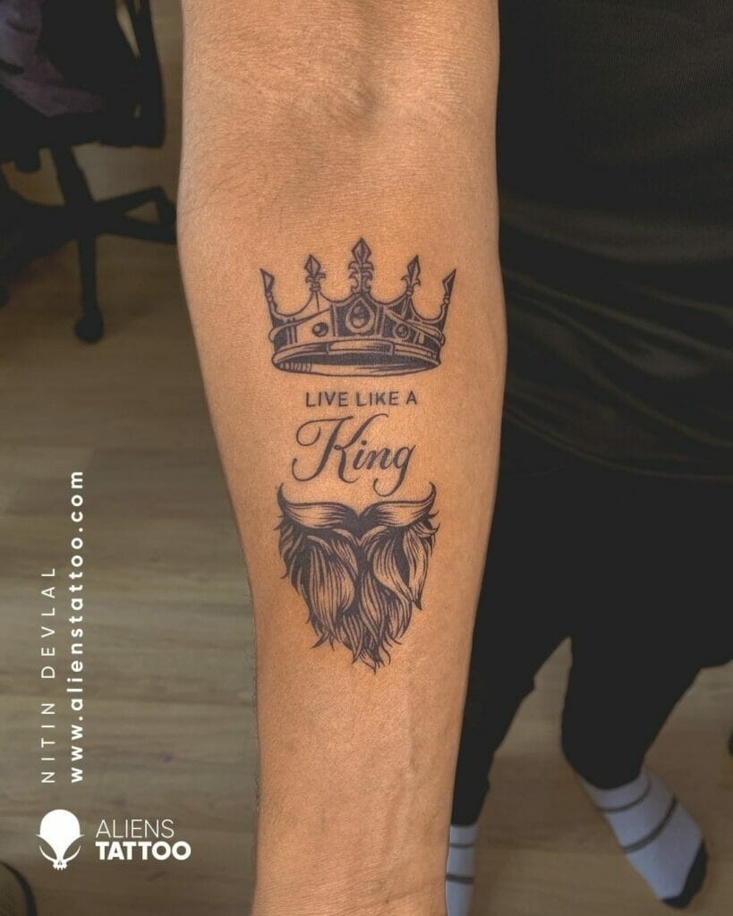 Live Like A King Crown And Mustache Tattoo