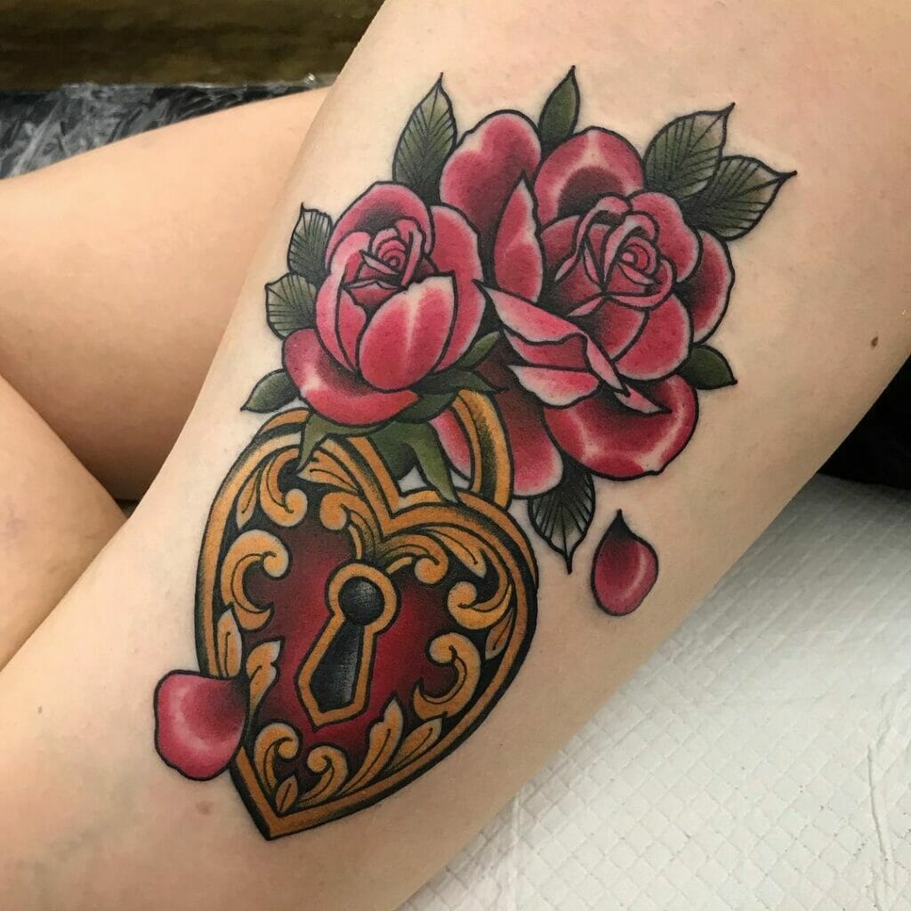 Locket Heart Tattoos With Roses