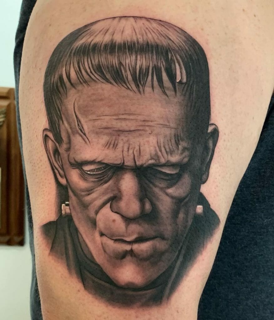 Minimalistic Tattoo Of Frankenstein For The Calm And Composed