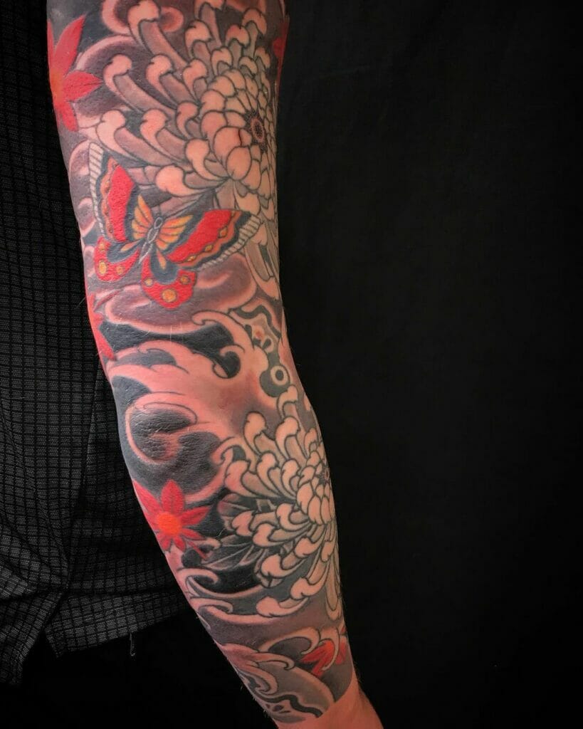 Neo-traditional Japanese Tattoo Of A Floral Butterfly