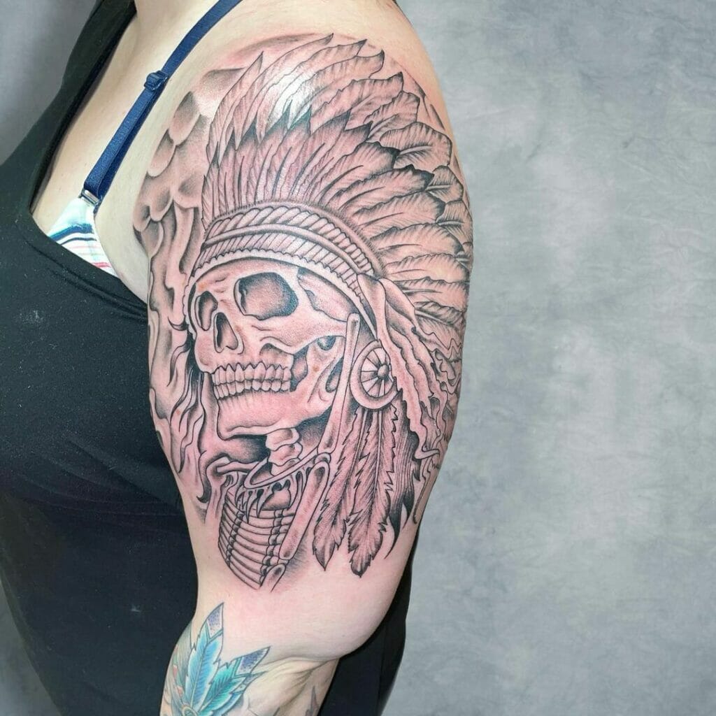 Outline Indian Skull Tattoo