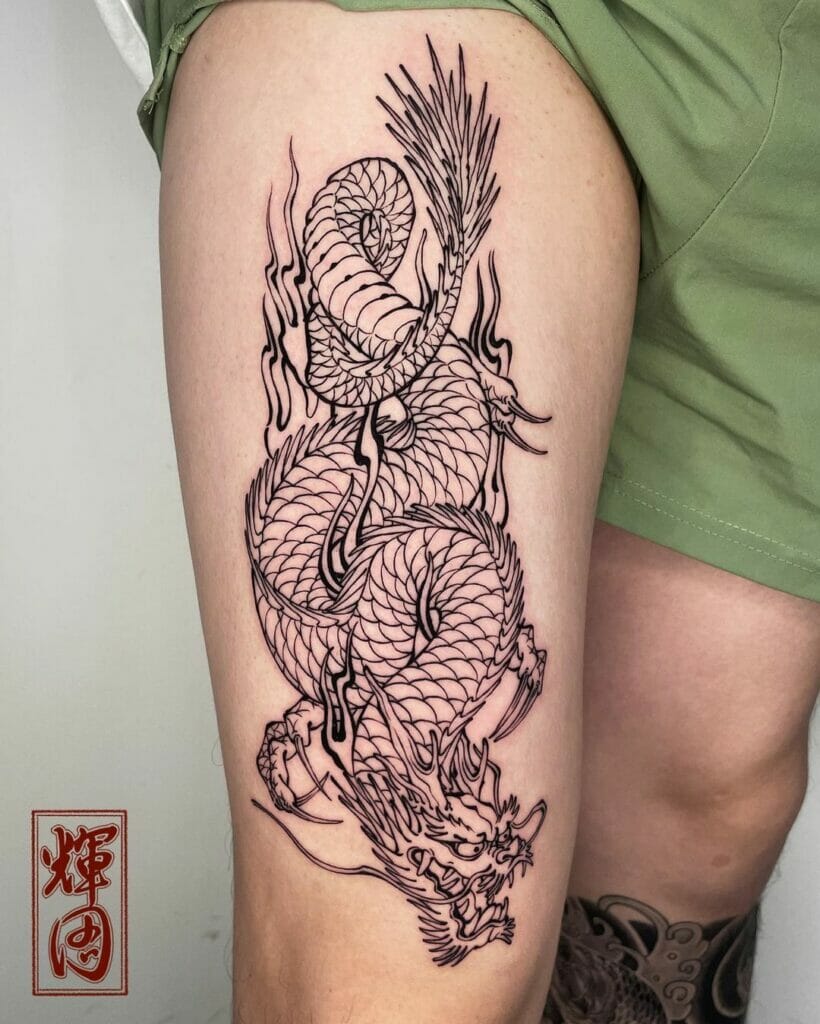 Outline Traditional Japanese Dragon Tattoo Design