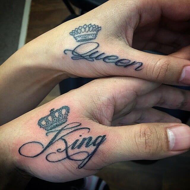Queen And King Crown Finger Tattoo