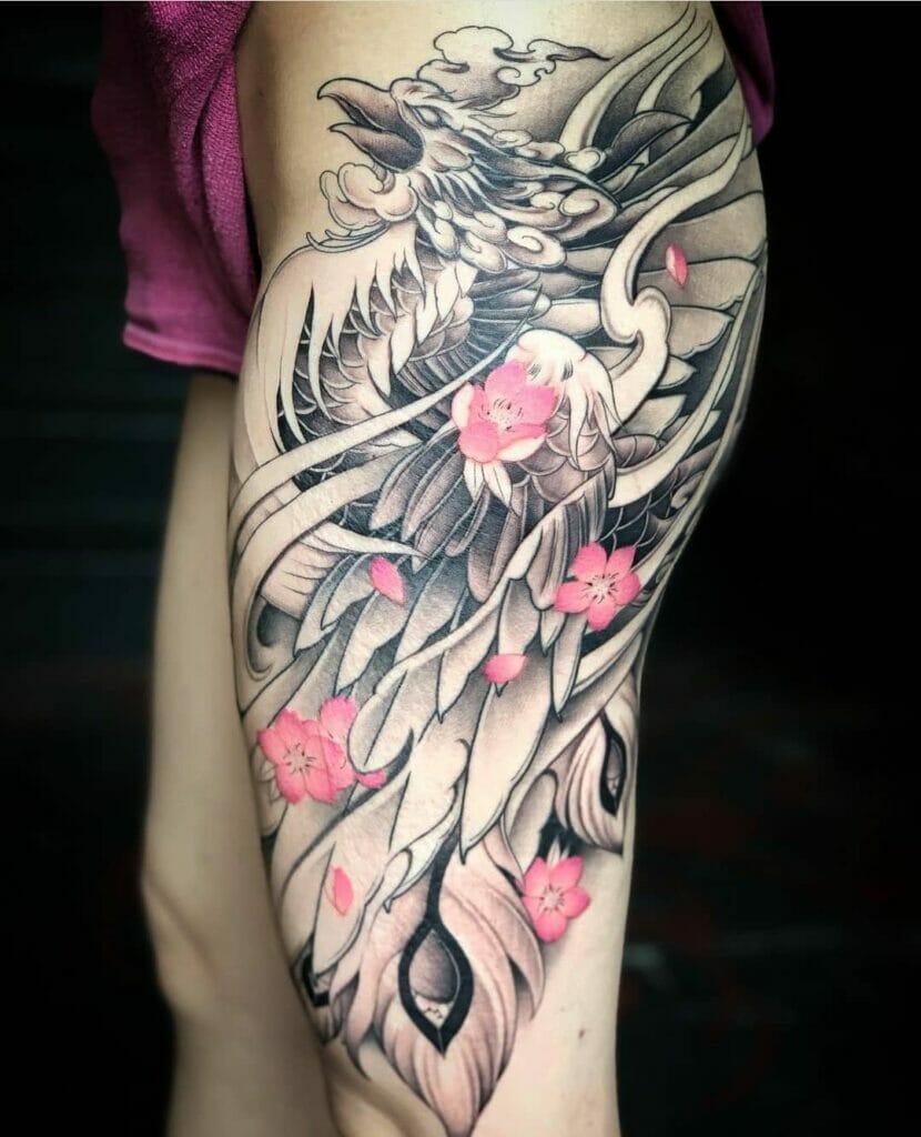 Sakura Feathered Japanese Phoenix Tattoo
