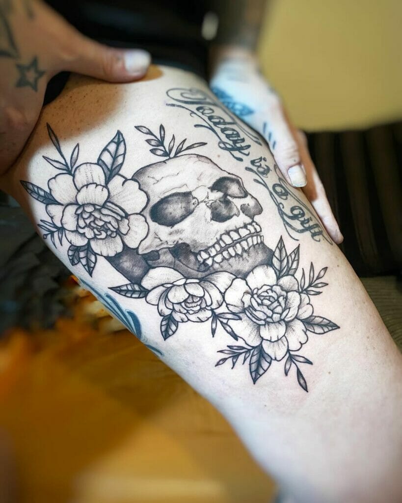 Skull Inner Thigh Tattoo