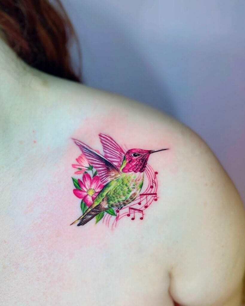 A Lively Watercolor Hummingbird Tattoo