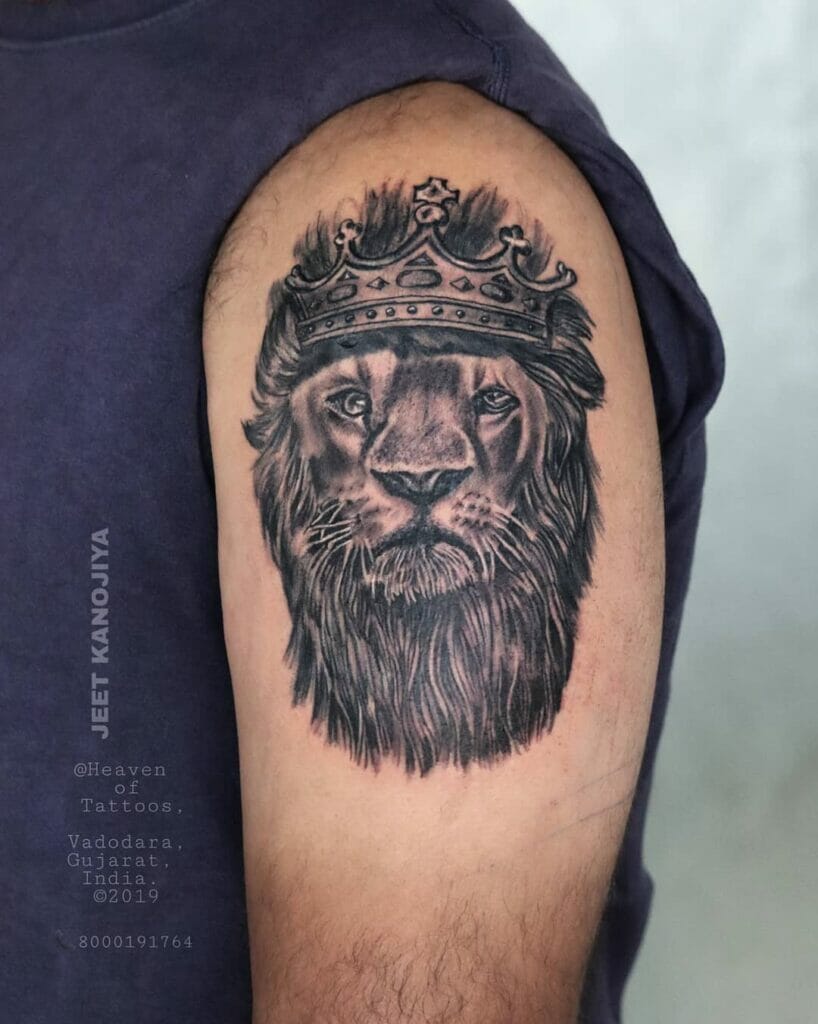 The African Lion Wearing Crown Tattoo