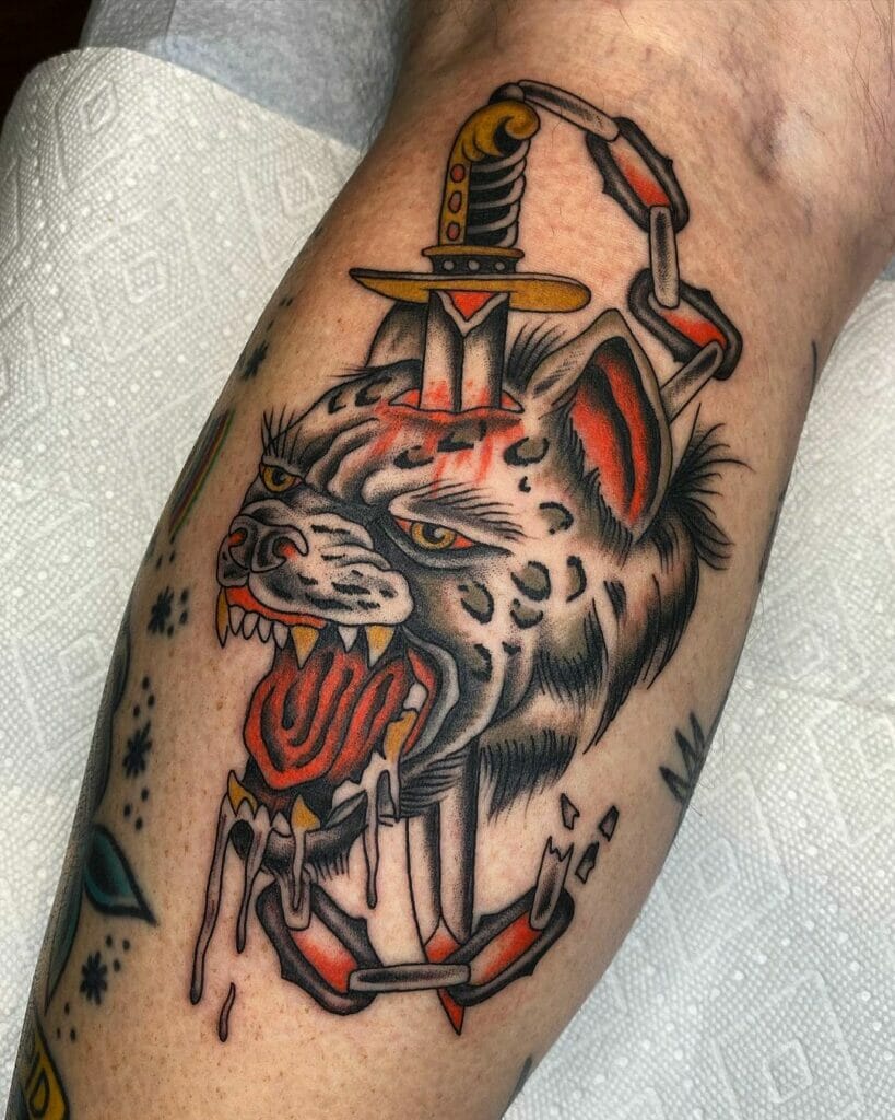 The Broken Sword And The Wild Red Hyena Tattoo