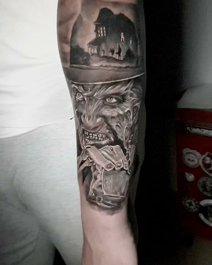 The Dynamic Grayscale Freddy Krueger Tattoo
