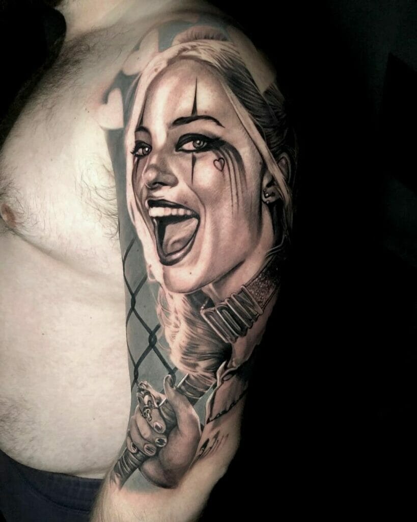 The Dynamic Grayscale Tattoo Of Harley Quinn