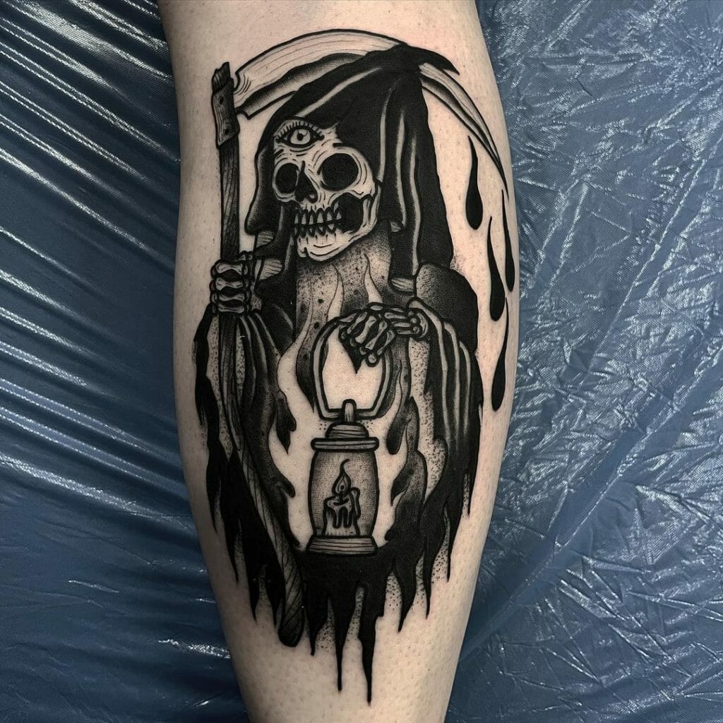 The Grim Reaper Holding Lantern Tattoo