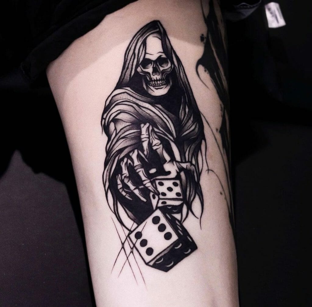 The Grim Reaper Throwing Dice Tattoo