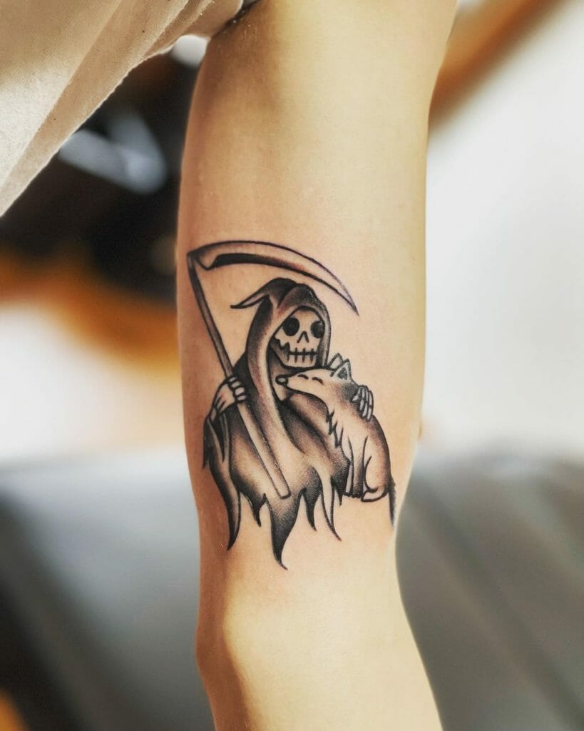 The Minimal Grim Reaper Tattoo On Elbow