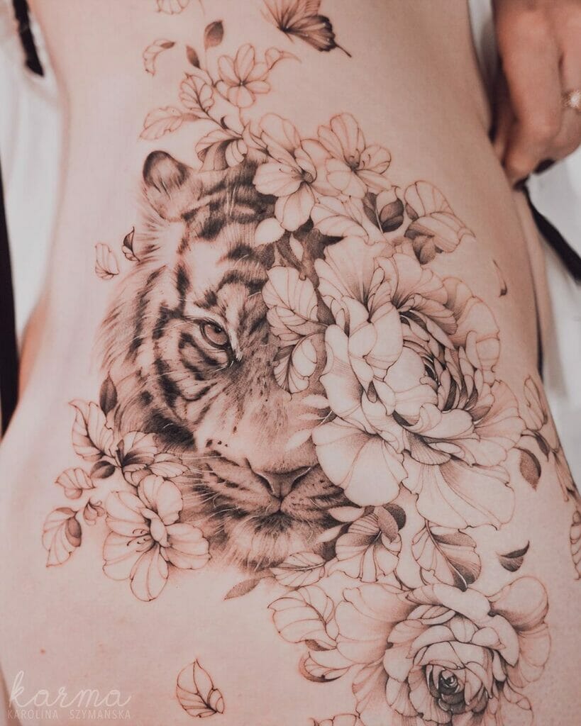 Tiger On Hip Tattoo