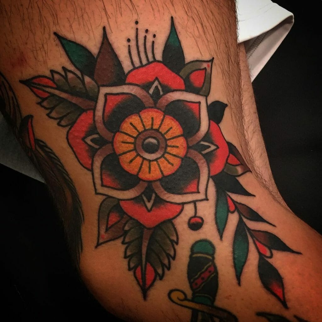 Traditional Geometric Flower Tattoo