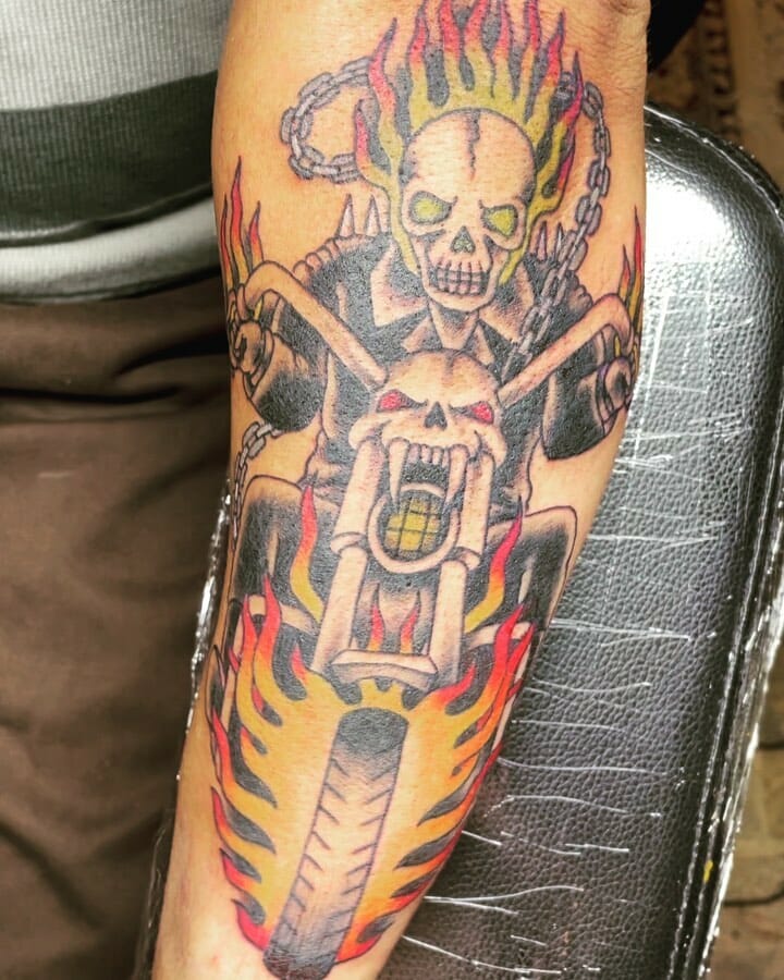Vividly Colourful Ghost Rider Tattoos