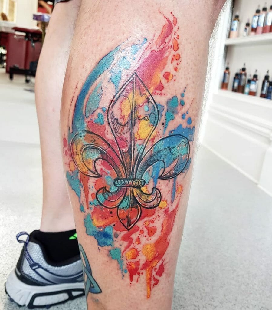 Watercolour Fleur De Lis Tattoo