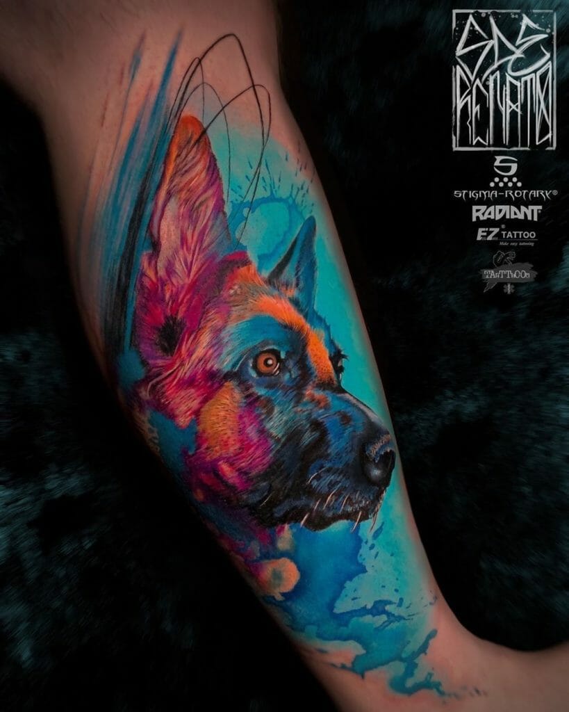 Watercolour German Shepherd Tattoo