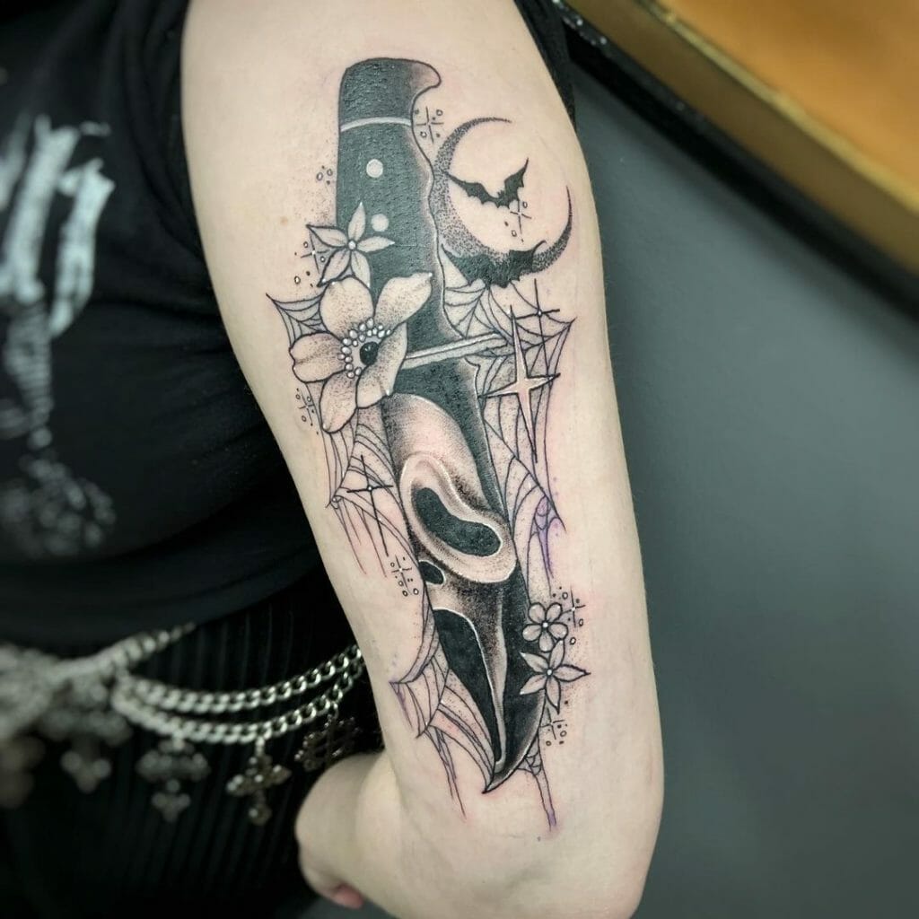 Wonderful Ghostface Tattoos With Floral Motif