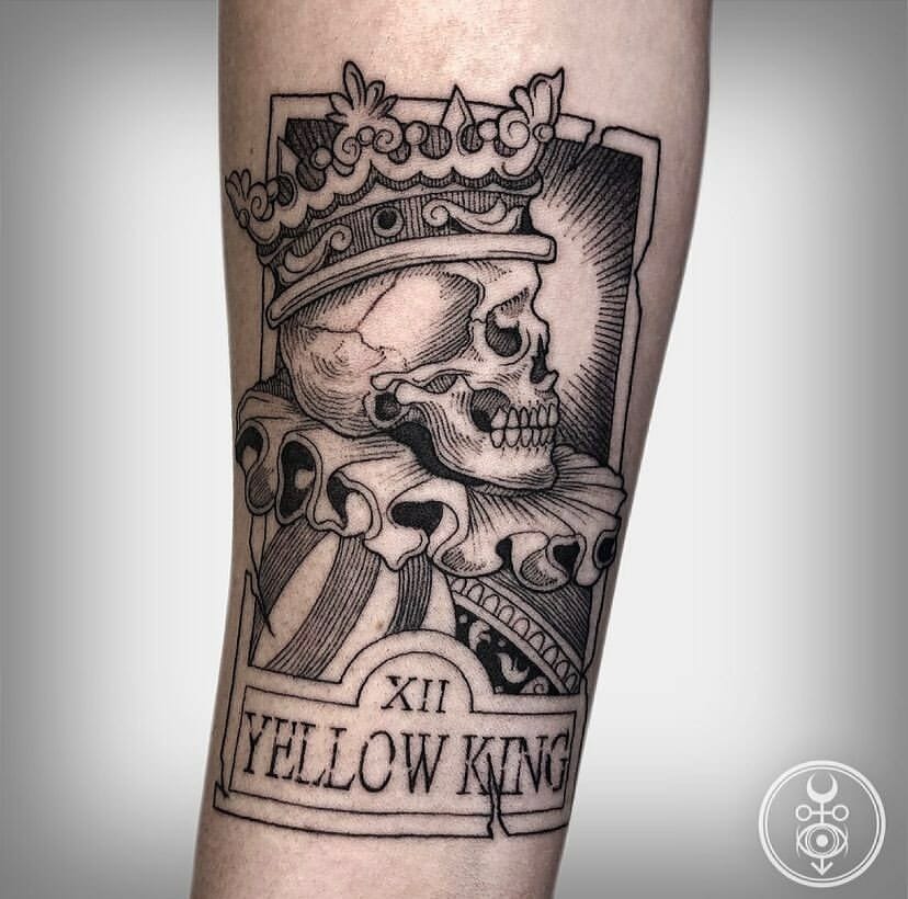 XII Yellow King Skull Crown Tattoo