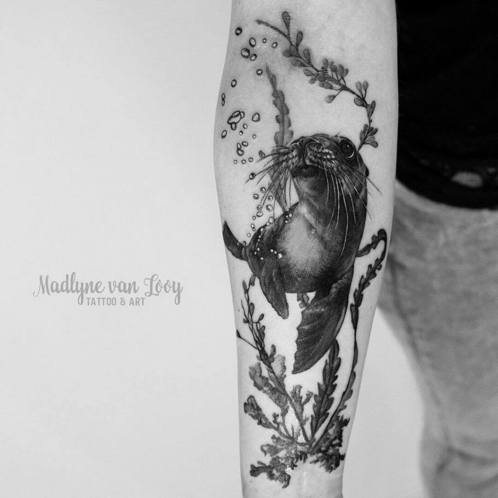 A Black And White Seal Tattoo