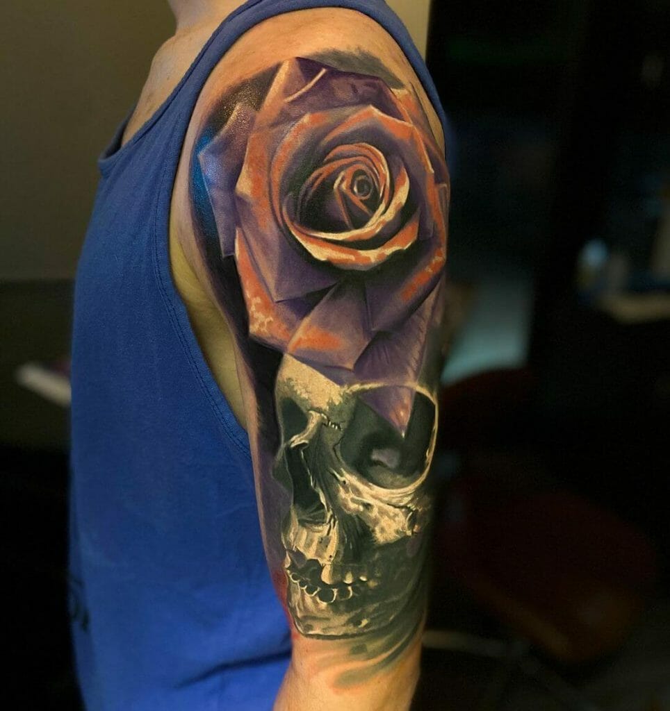 A Captivating Skull And Rose Tattoo Designs