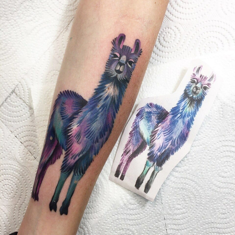 Abstract Blue Llama Tattoo