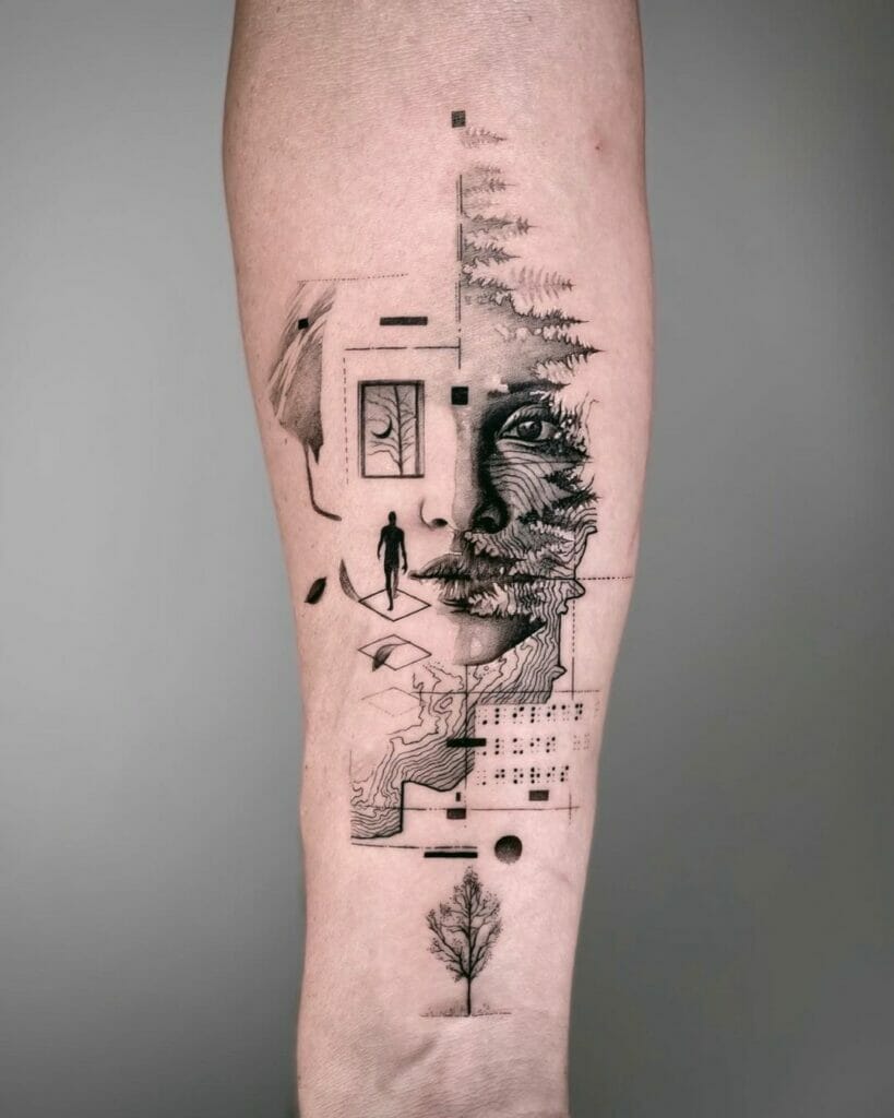 Abstract Philosophical Line Art Tattoo